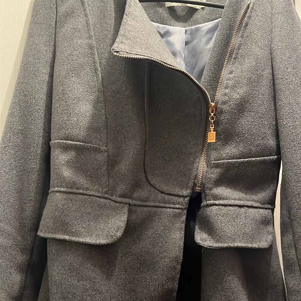 Lapel Neck waist Gray jacket